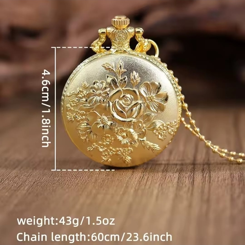 Luxury gold color quartz pocket watch double-side painting fashion design chain - Picture 3 of 6